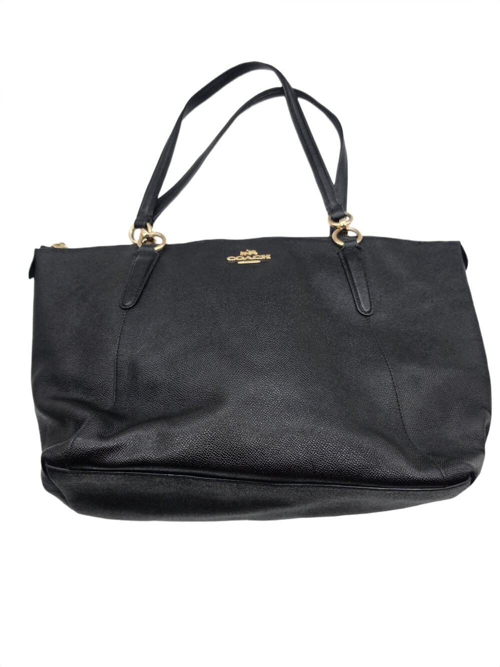 Coach Black Crossgrain Leather Ava Zip Top Tote Bag Gold Hardware Pre Owned.